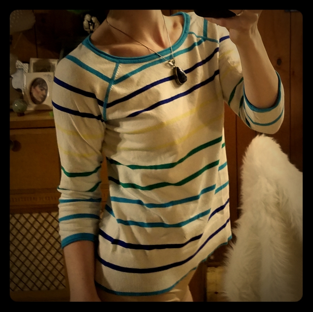 Westbound White blue yellow green striped shirt